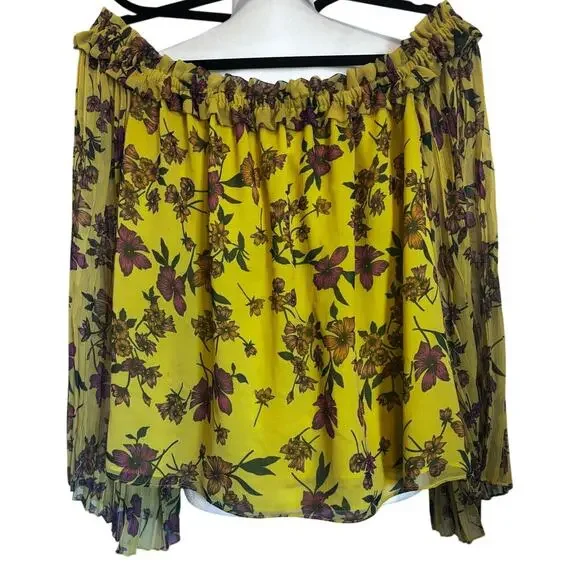 Scripted Yello Floral Off Shoulder Blouse Boho Made in USA medium - Picture 7 of 8